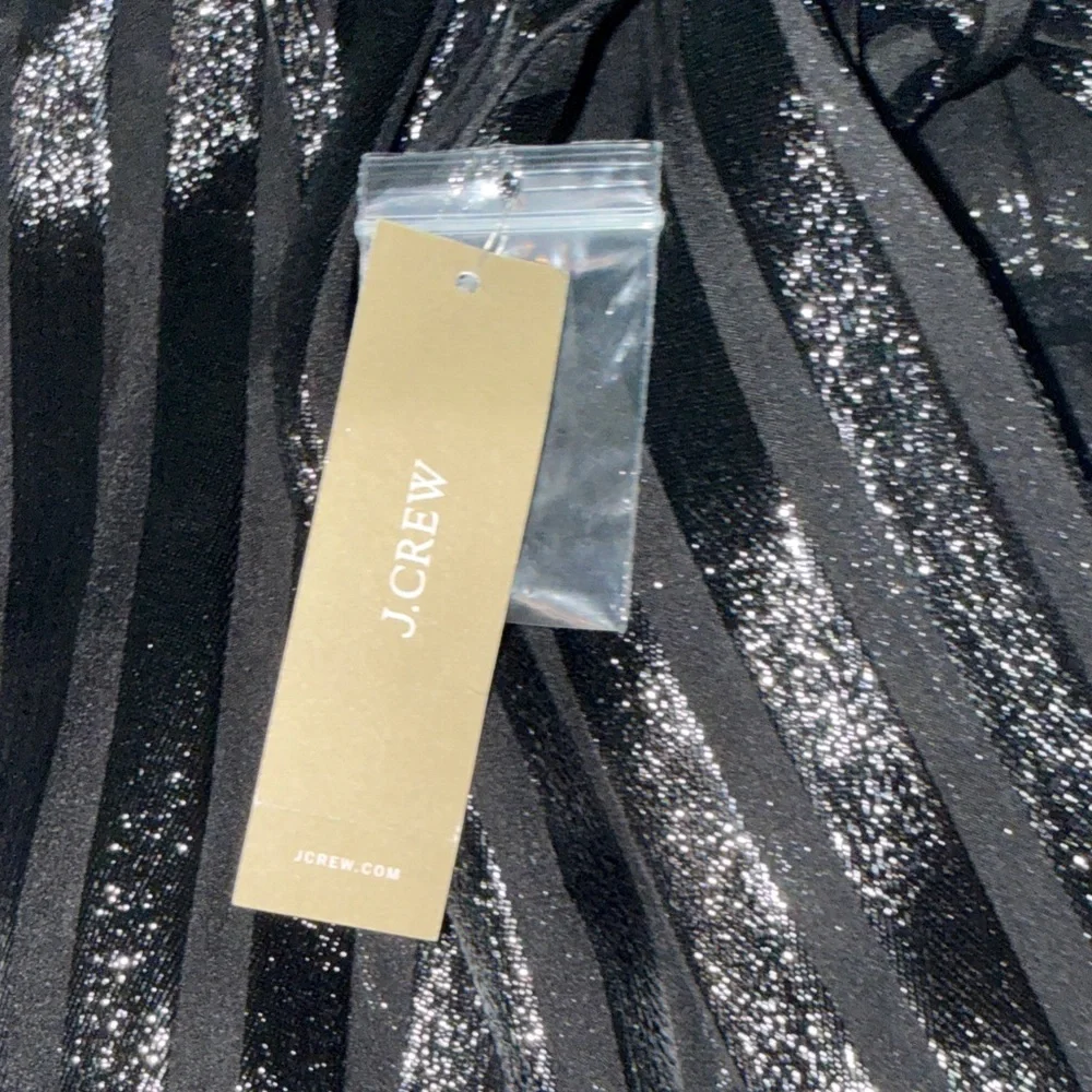 NWT J.Crew Black Metallic Stripe Tie-Neck Blouse Sz S - Picture 6 of 9